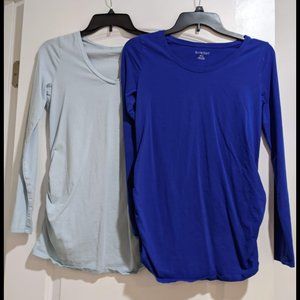 2 Blue Long-Sleeve Maternity Shirts